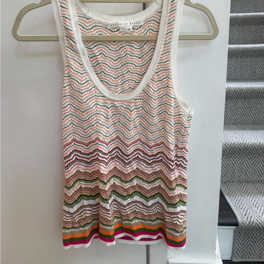 Veronica Beard Multicolor Chevron Knit Tank Top - White/Multi
